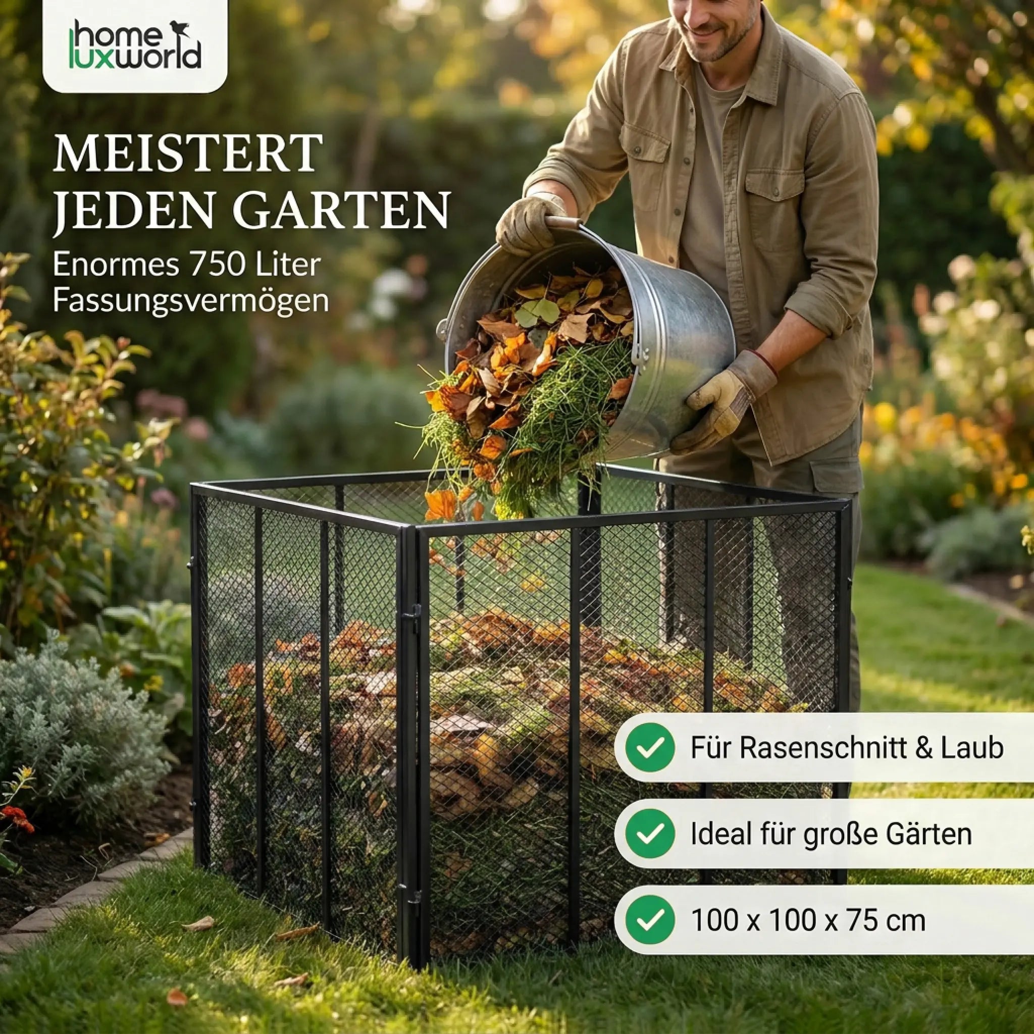 Garten Komposter Metall 750 Liter Schwarz