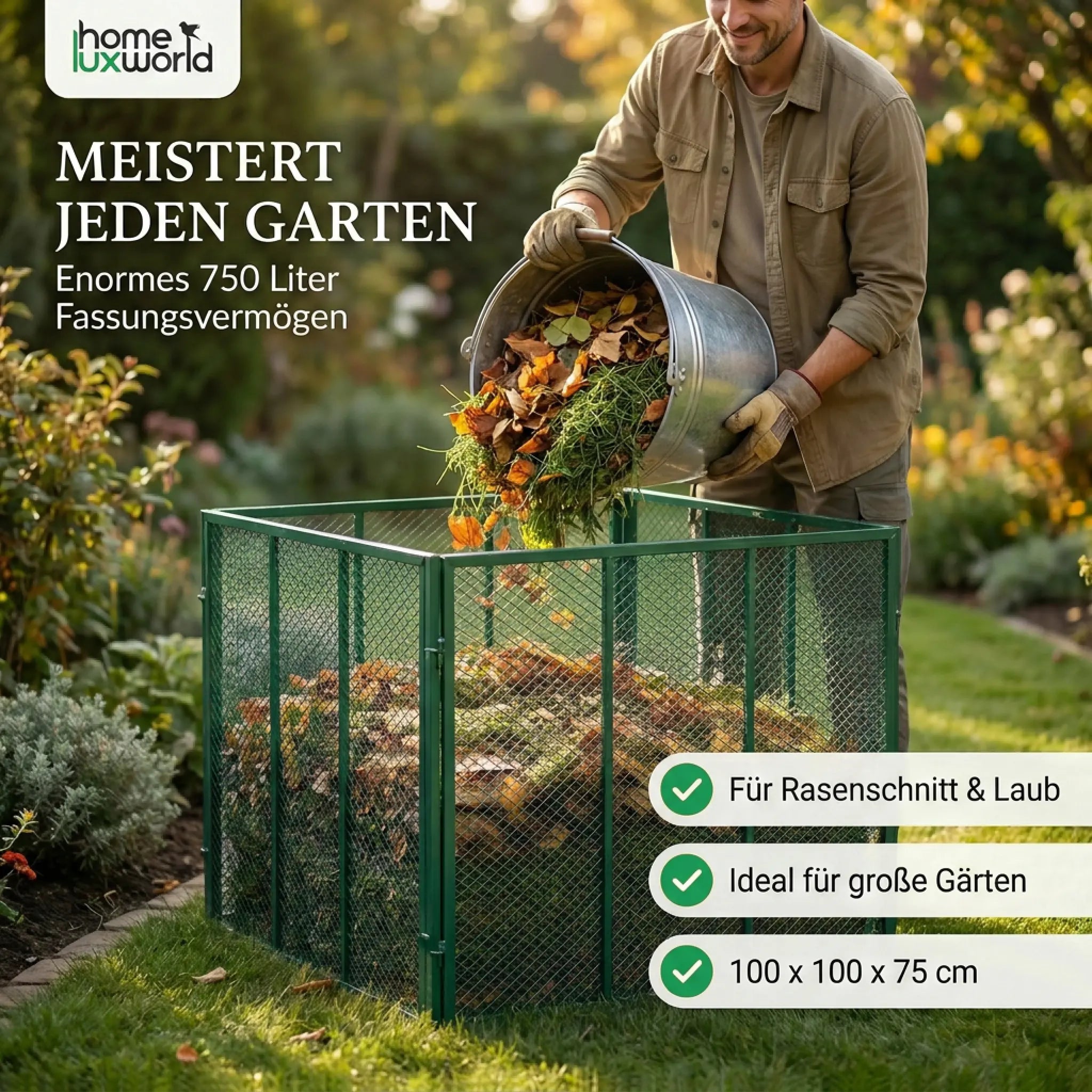 Garten Komposter Metall 750 Liter Grün